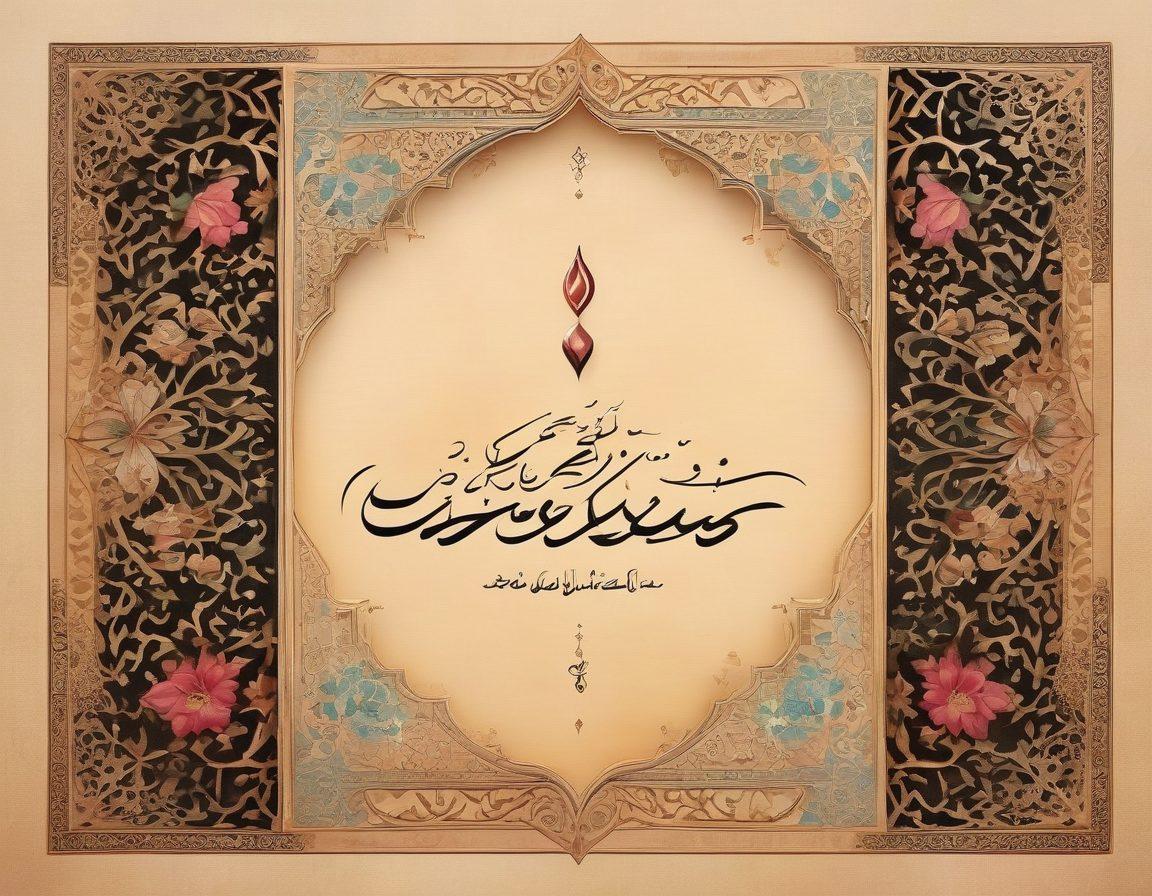 A beautifully detailed illustration showcasing the intricate calligraphy of Arabic romance written on aged parchment, surrounded by ornate motifs of traditional Arabic patterns. Include images of open grammar books and phonetics charts with delicate floral designs, symbolizing the elegance of the language. The background should be a soft, warm pastel gradient to evoke a sense of romance and creativity. super-realistic. vibrant colors. ornate details.